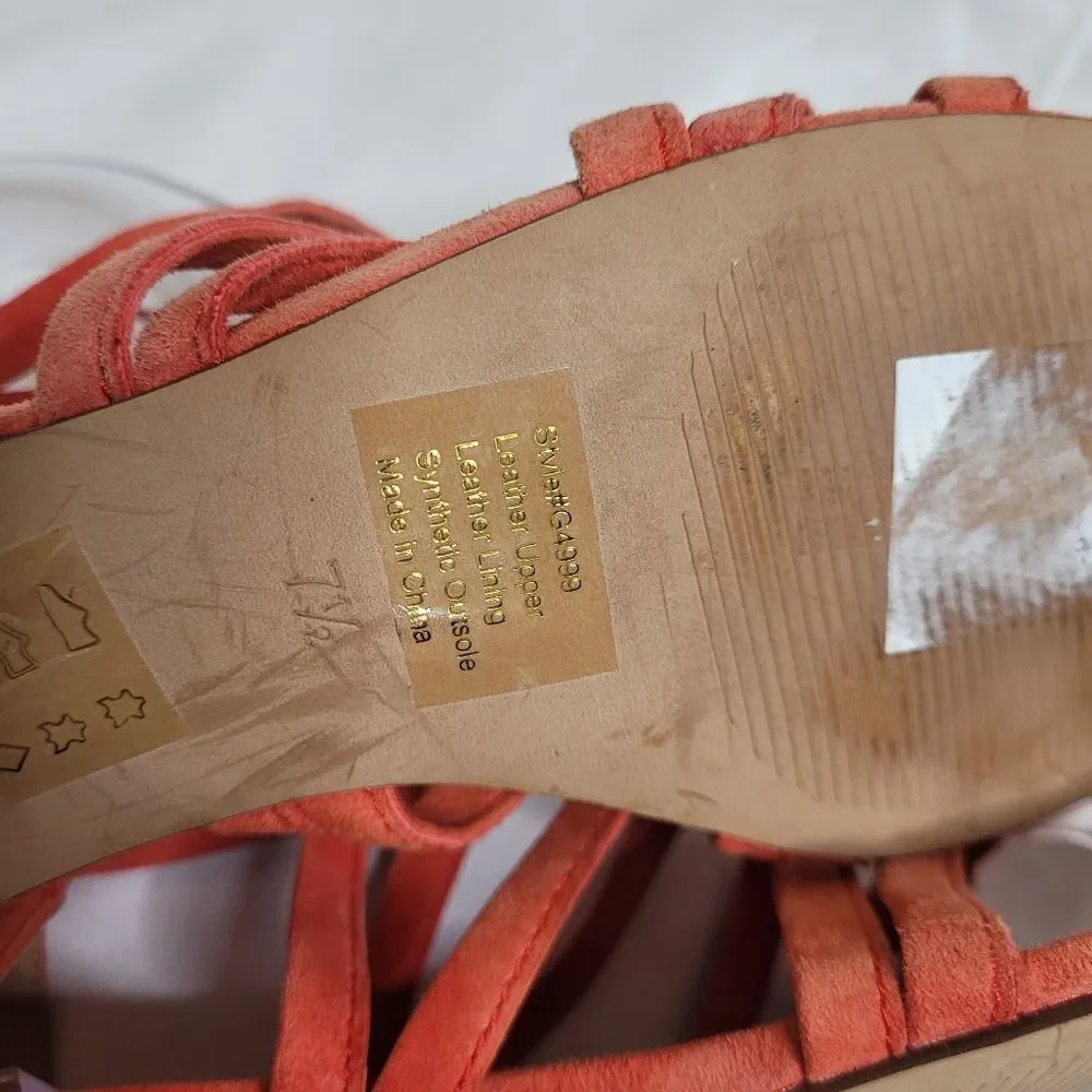 MADEWELL suede Holly ankle wrap flat sandals in‎ red/orange 7.5